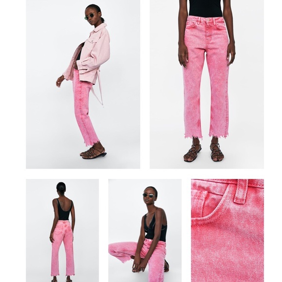 Zara Denim - Zara Pink Acid Wash Mom Jeans with frayed edges
